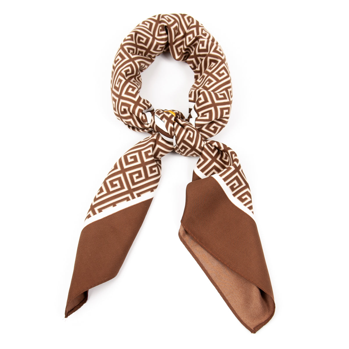 890611  Skjerf, 90x90 cm "silk-look" lenkeprint - brun