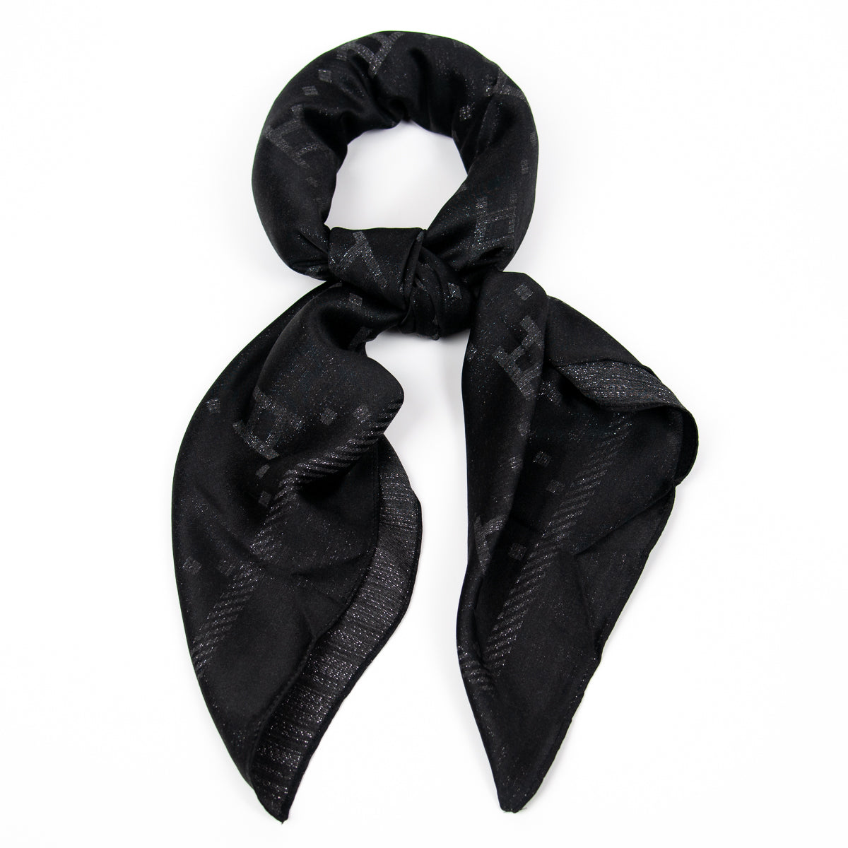 890701  Skjerf, 90x90 cm "silk-look" H-mønstret med lurextråd - svart