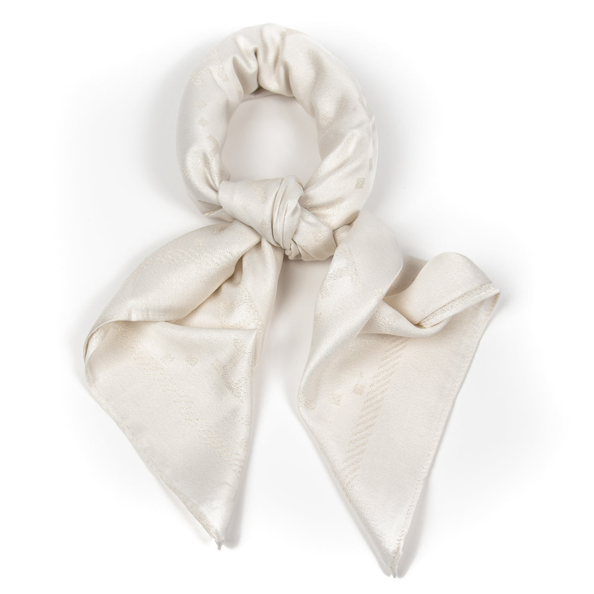 890702  Skjerf, 90x90 cm "silk-look" H-mønstret med lurextråd - hvit