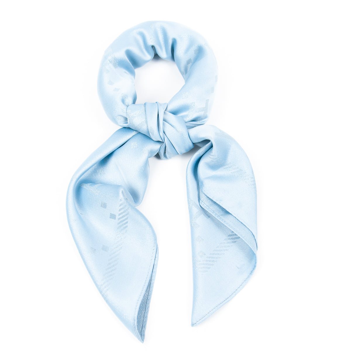 890746  Skjerf, 90x90 cm "silk-look" H-mønstret med lurextråd - lys blå