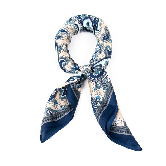 892041  Skjerf, Lite skjerf beige/blå paisley print - blå
