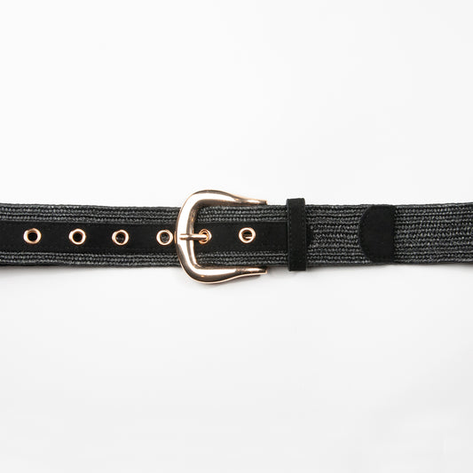 892901 Belte (6 stk) Elastisk belte med Cowboy spenne  - svart