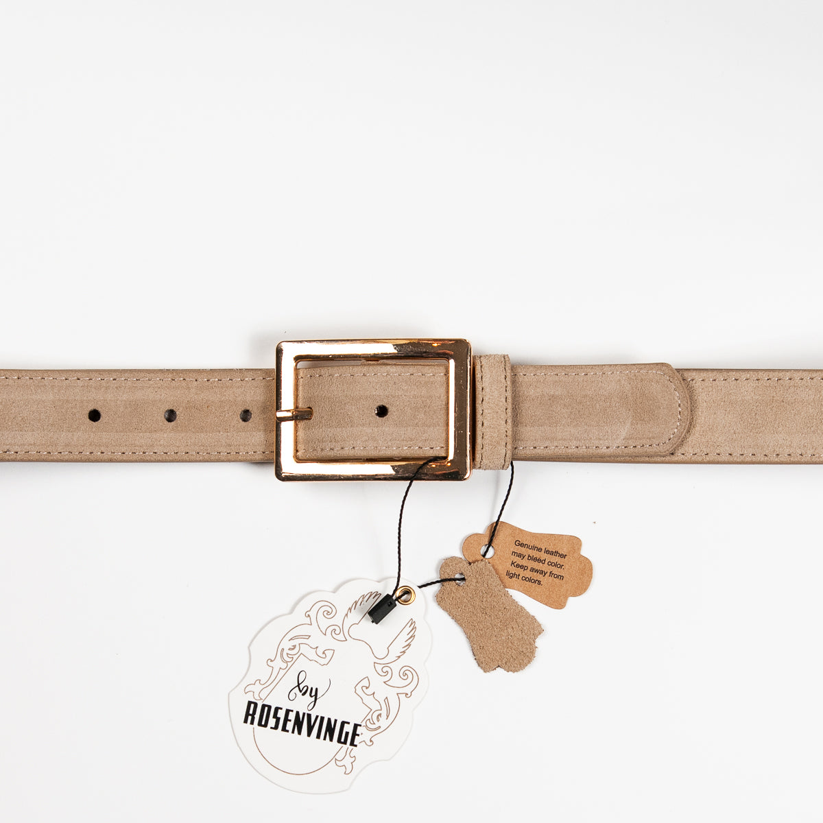 893005 Belte (6 stk) Semsket skinnbelte med firkantet spenne  - beige