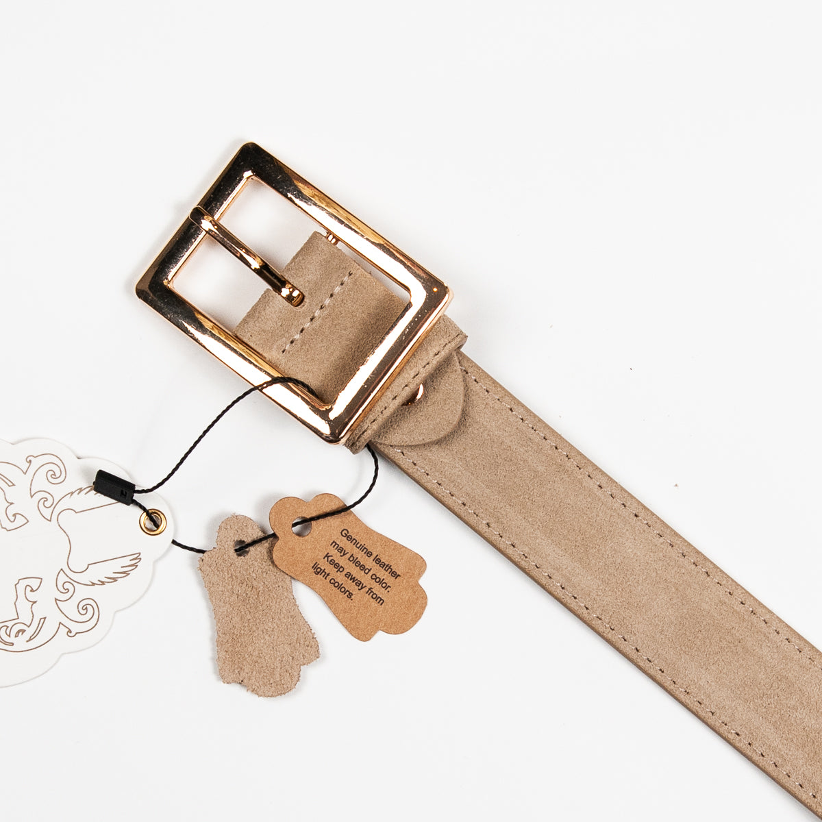 893005 Belte (6 stk) Semsket skinnbelte med firkantet spenne  - beige