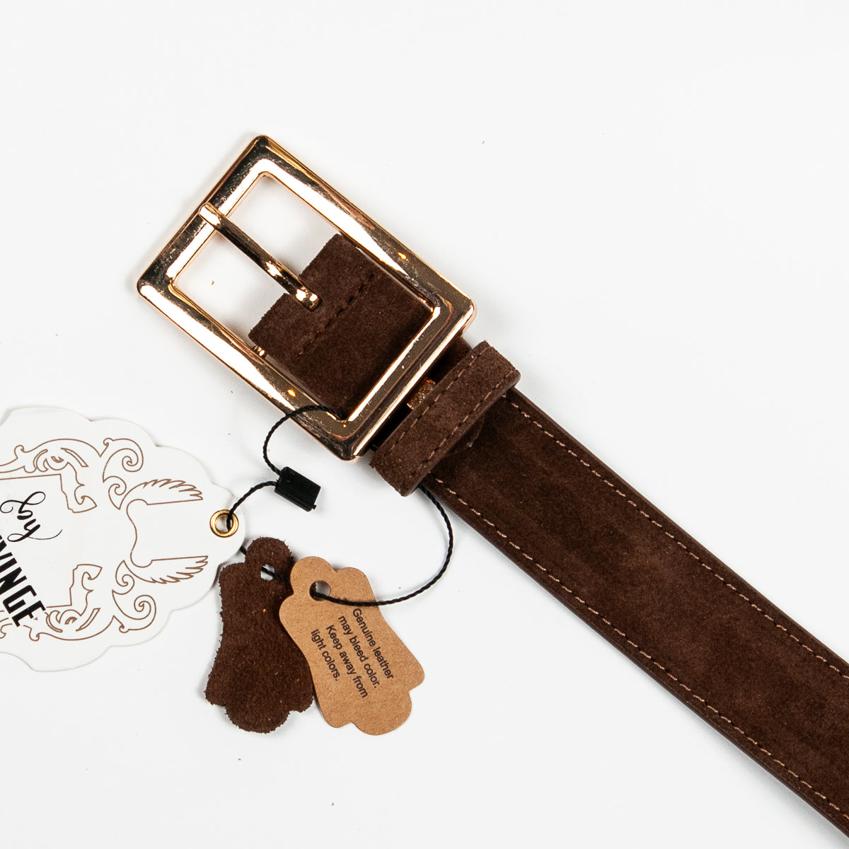 893011 Belte (6 stk) Semsket skinnbelte med firkantet spenne  - brun
