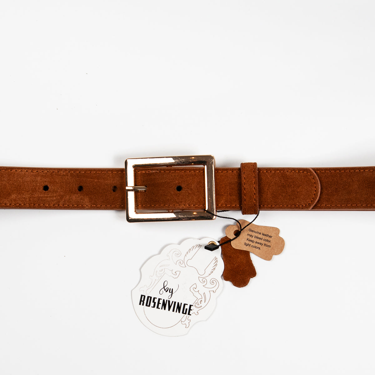 893015 Belte (6 stk) Semsket skinnbelte med firkantet spenne  - cognac
