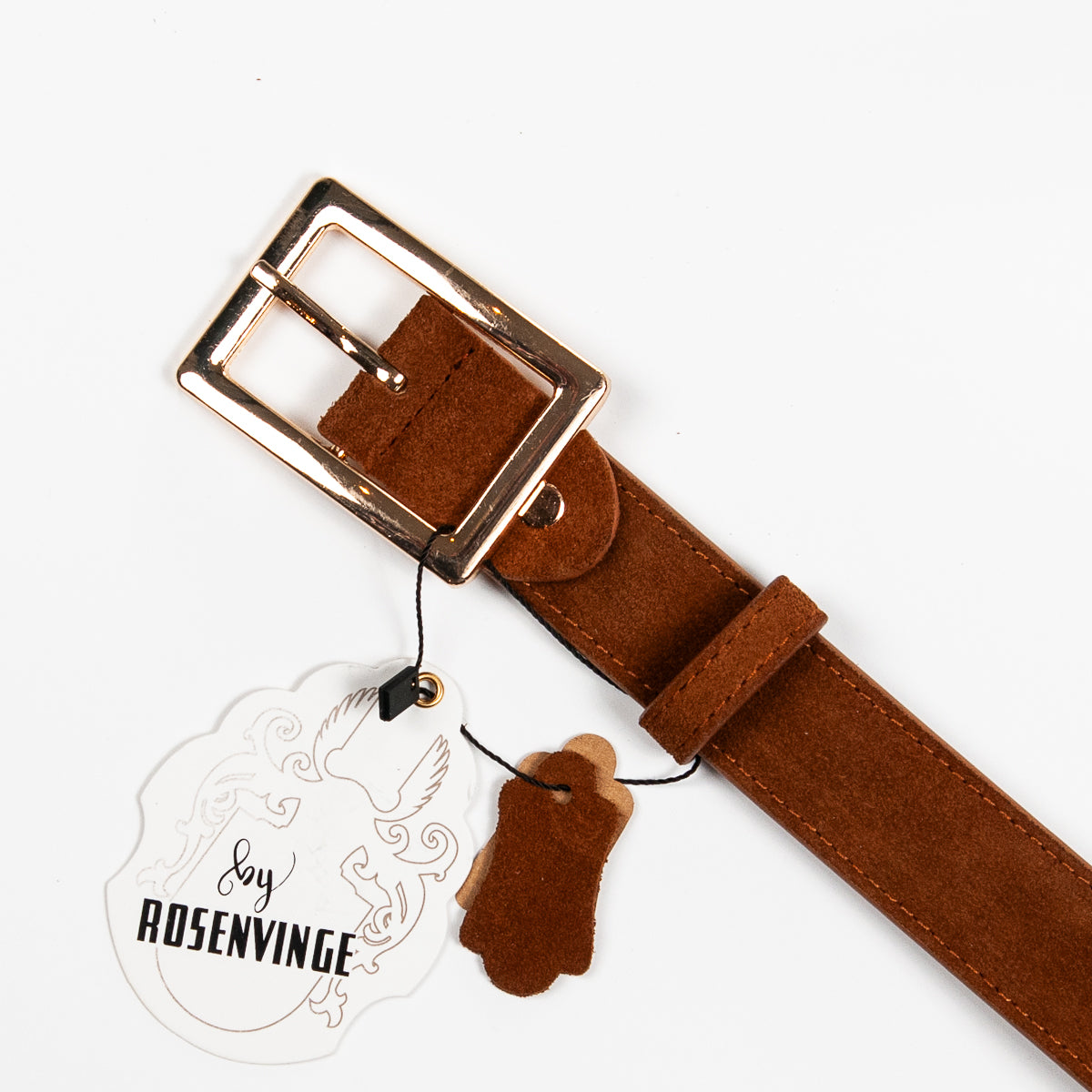 893015 Belte (6 stk) Semsket skinnbelte med firkantet spenne  - cognac