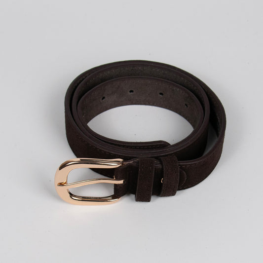893112 Belte (6 stk) Semsket skinnbelte med oval spenne  - ny mørk brun