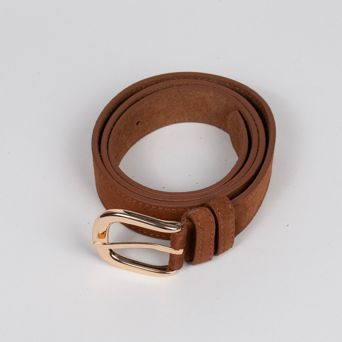 893115 Belte (6 stk) Semsket skinnbelte med oval spenne  - cognac