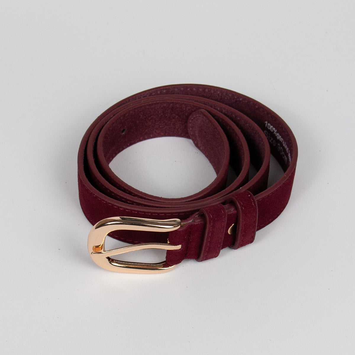 893121 Belte (6 stk) Semsket skinnbelte med oval spenne  - burgunder