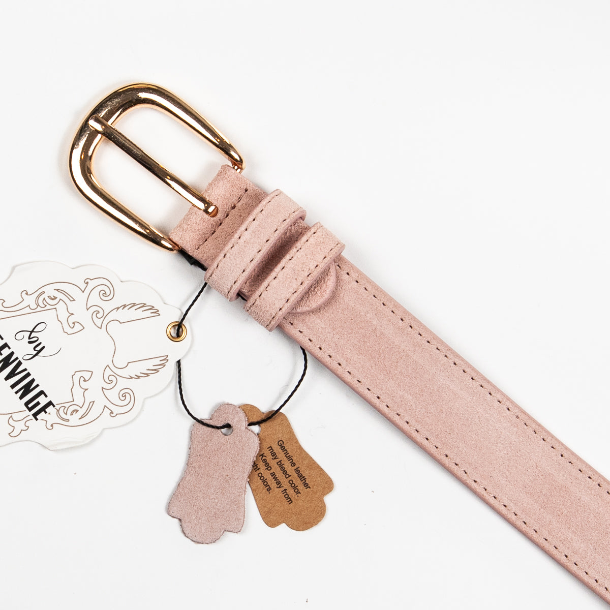 893136 Belte (6 stk) Semsket skinnbelte med oval spenne  - lys rosa