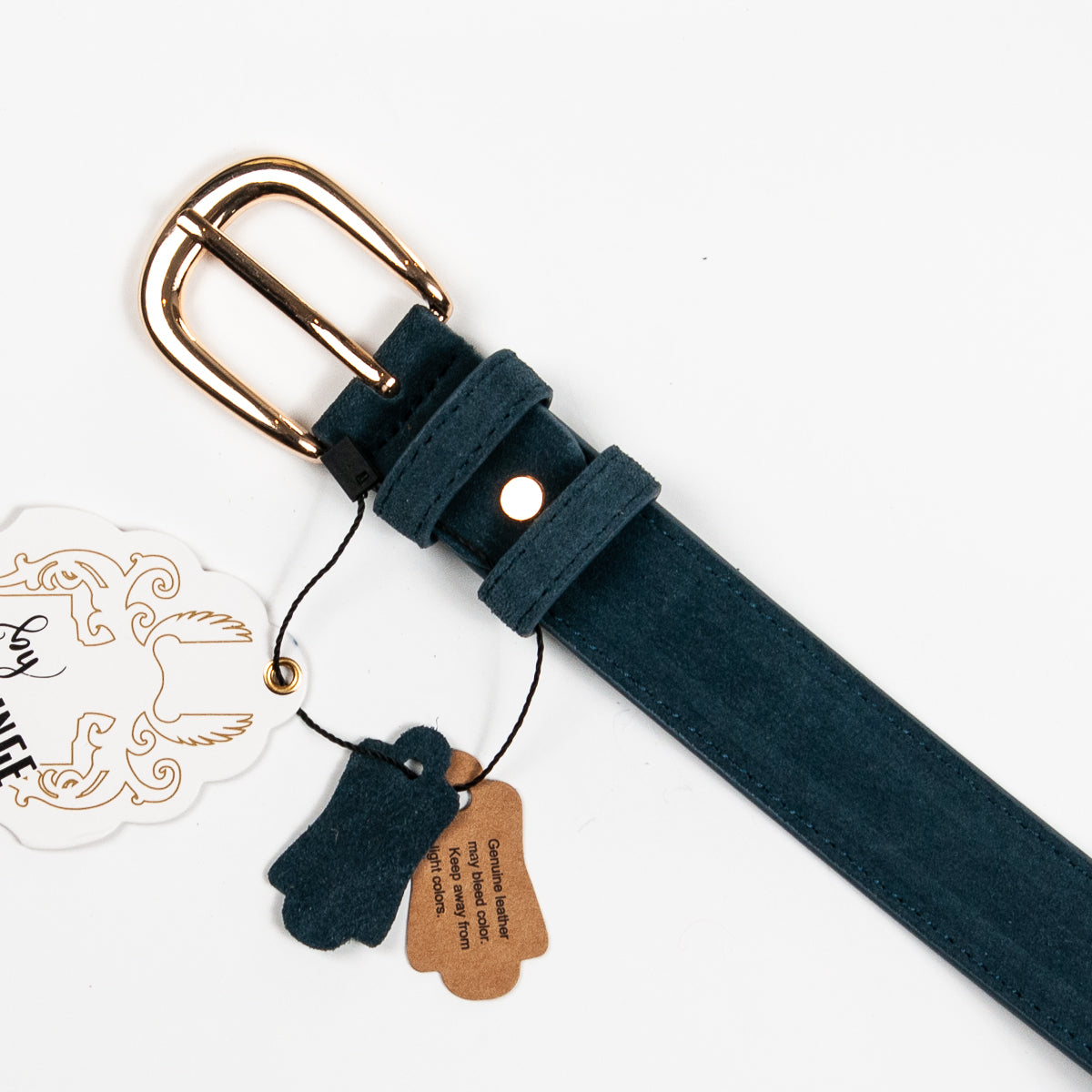893144 Belte (6 stk) Semsket skinnbelte med oval spenne  - jeansblå