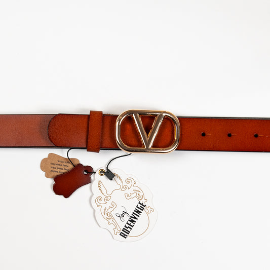 893215 Belte (6 stk) Skinnbelte med V-spenne - cognac