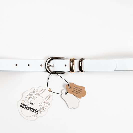 893402 Belte (6 stk) Smalt skinnbelte med flerfarget metal spenne - hvit