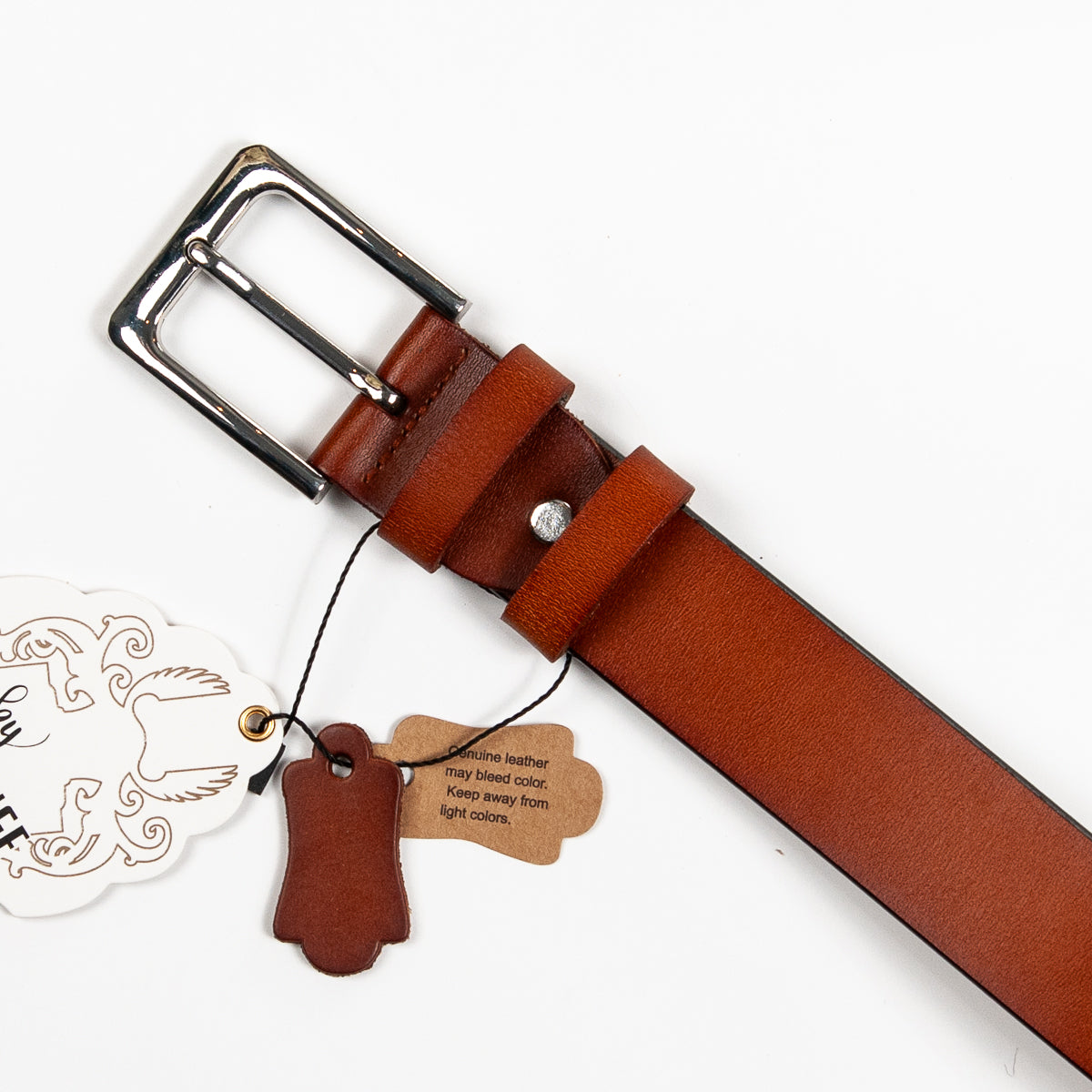 893615 Belte (6 stk) Skinnbelte med firkantet spenne - cognac
