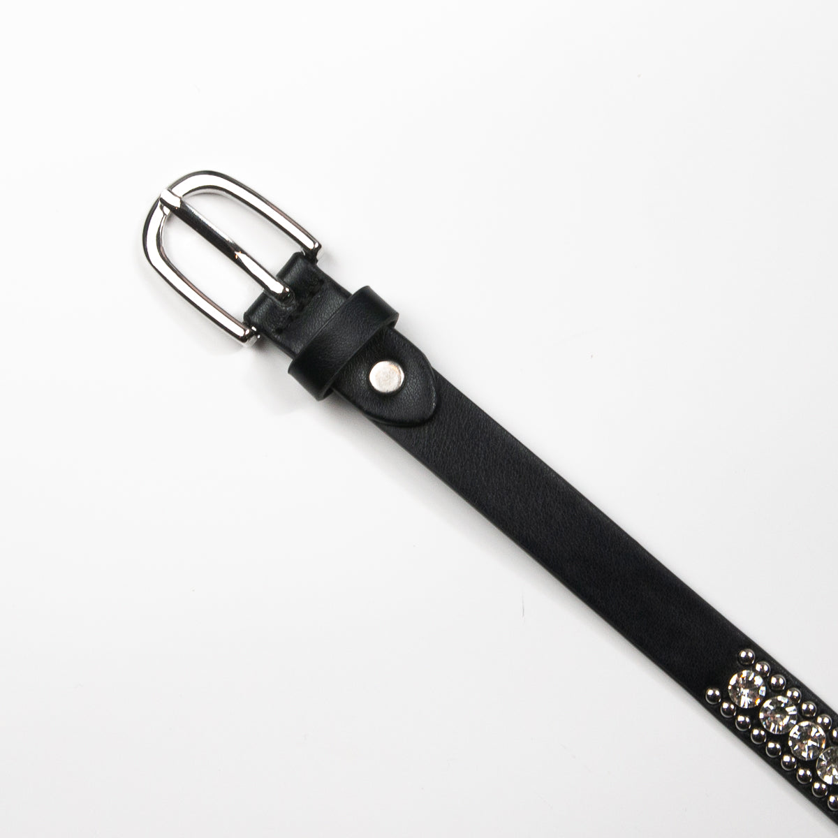893701 Belte (6 stk) Smalt belte med nagler og strass stener - svart
