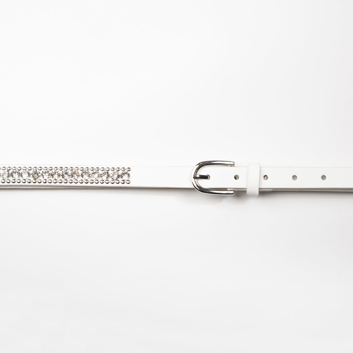 893702 Belte (6 stk) Smalt belte med nagler og strass stener - hvit