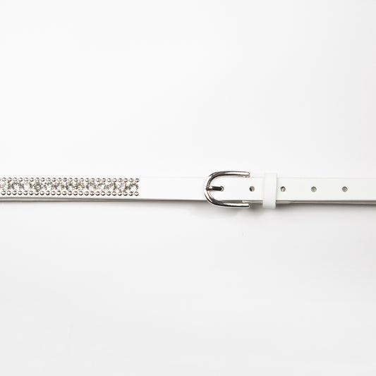 893702 Belte (6 stk) Smalt belte med nagler og strass stener - hvit
