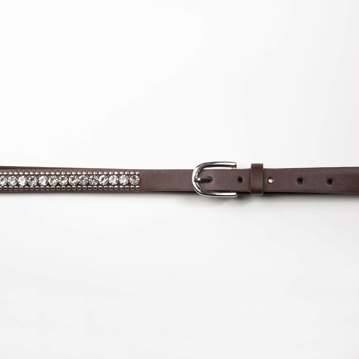 893711 Belte (6 stk) Smalt belte med nagler og strass stener - brun