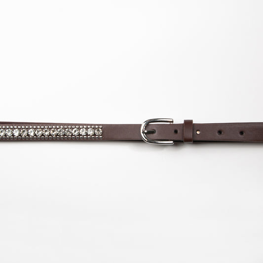 893711 Belte (6 stk) Smalt belte med nagler og strass stener - brun