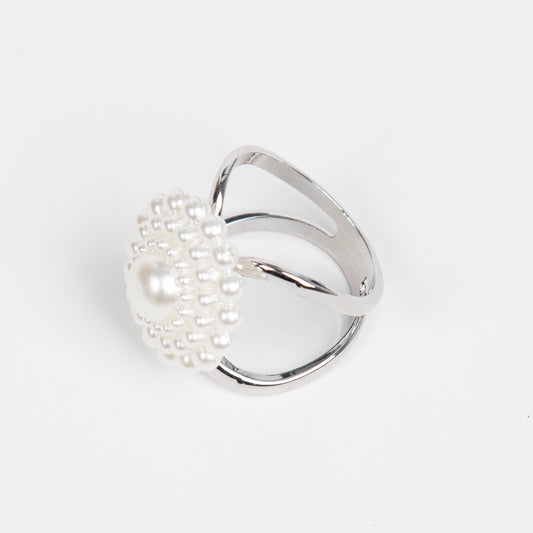 894586X Skjerf ring ,STOR STR Skjerf ring perleblomst  - sølv