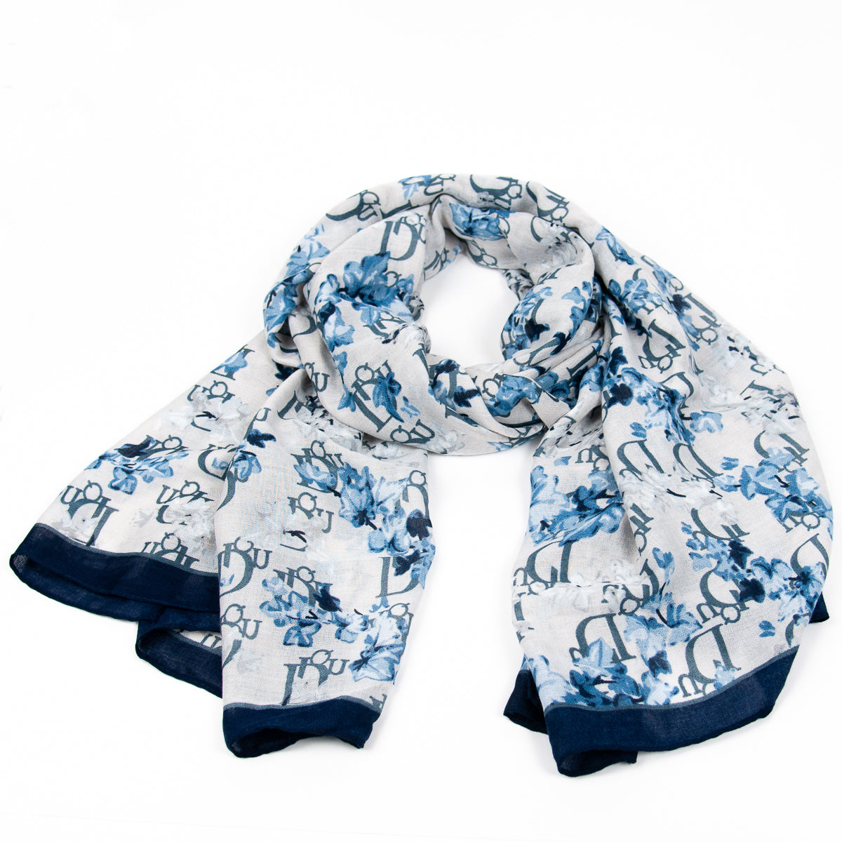 895641  Skjerf, Mykt skjerf blått mønster - blå