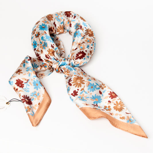 895846  Skjerf, Lite skjerf småblomstret beige/blå