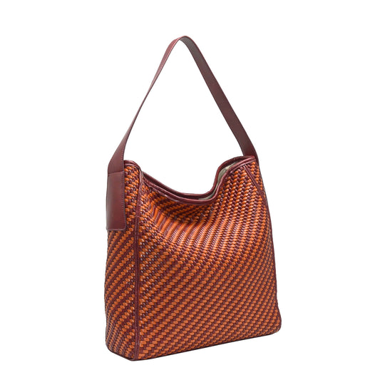 898521 Vesker, KALA flettet bag tofarget - burgunder/orange