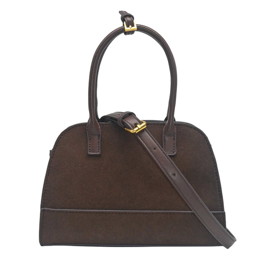 898711 Vesker, KITTY liten bowler bag i semsket look - brun