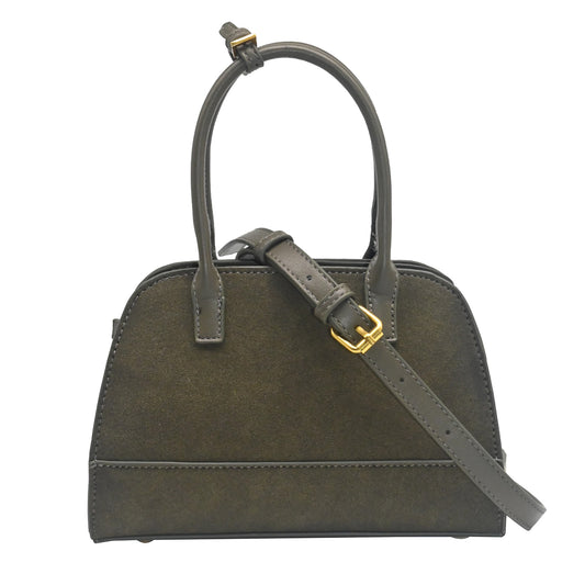 898750 Vesker, KITTY liten bowler bag i semsket look - olivengrønn