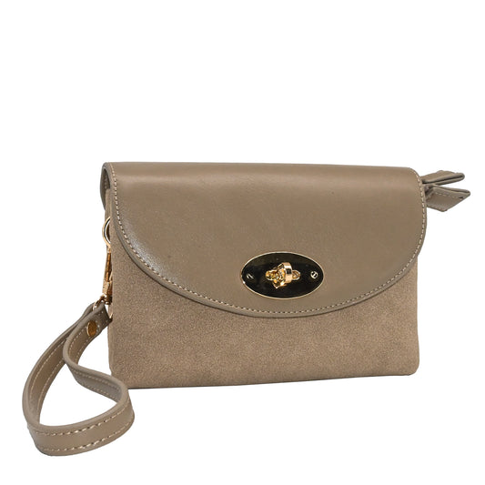 899005 Vesker, DANIELLE clutch i semsket look - beige