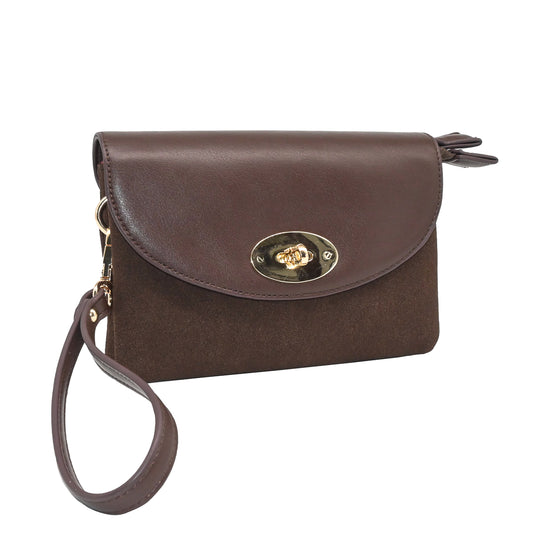 899011 Vesker, DANIELLE clutch i semsket look - brun