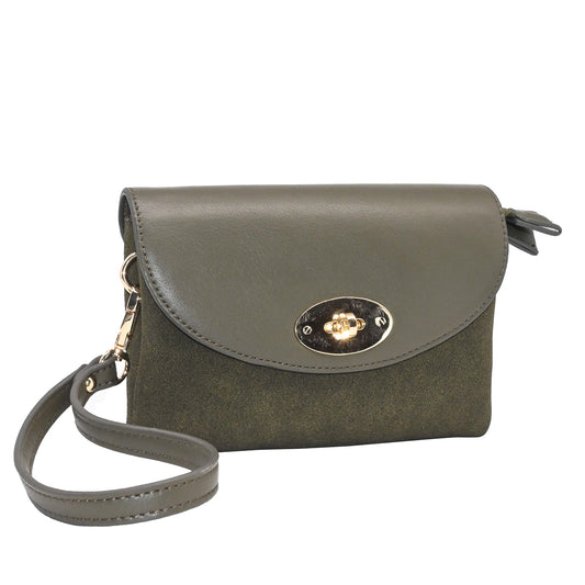 899050 Vesker, DANIELLE clutch i semsket look - olivengrønn