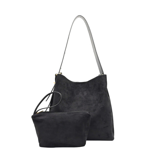899101 Vesker, KAROLINE bucketbag i semsket look - svart