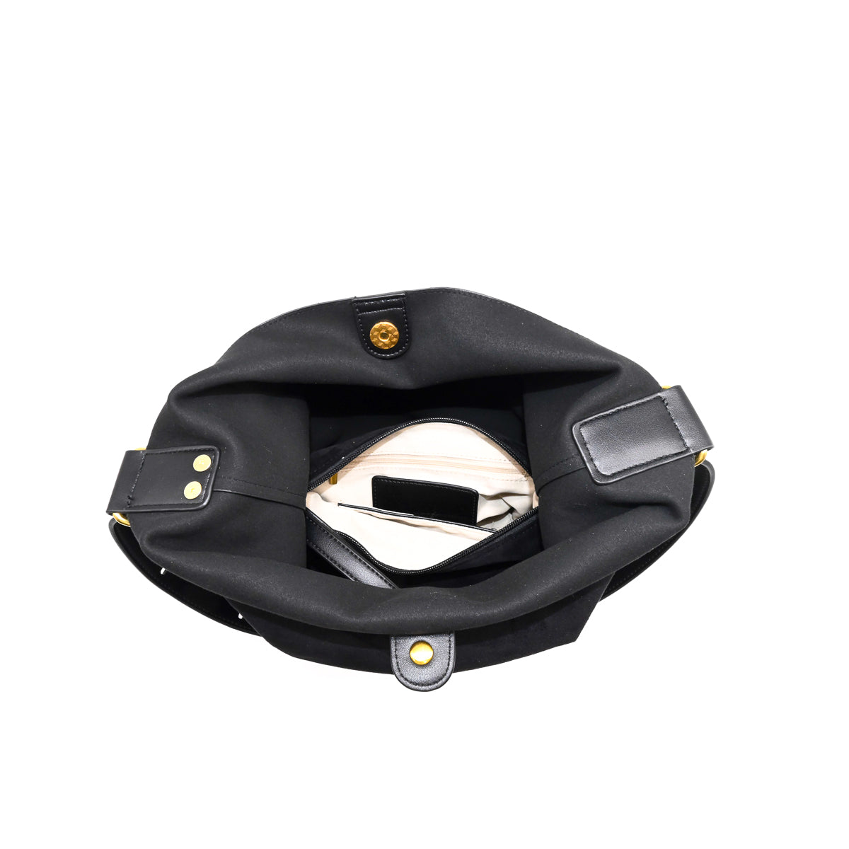 899101 Vesker, KAROLINE bucketbag i semsket look - svart