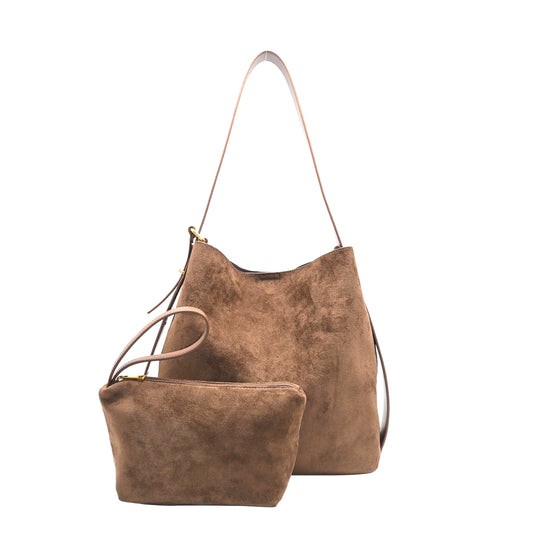 899111 Vesker, KAROLINE bucketbag i semsket look - brun