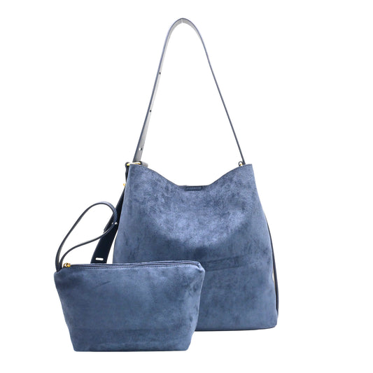 899141 Vesker, KAROLINE bucketbag i semsket look - marine