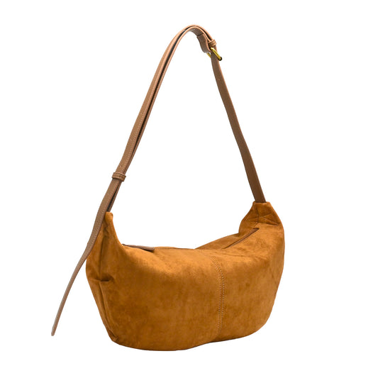 899207 Vesker, KAMILLA bananabag i semsket look - cognac