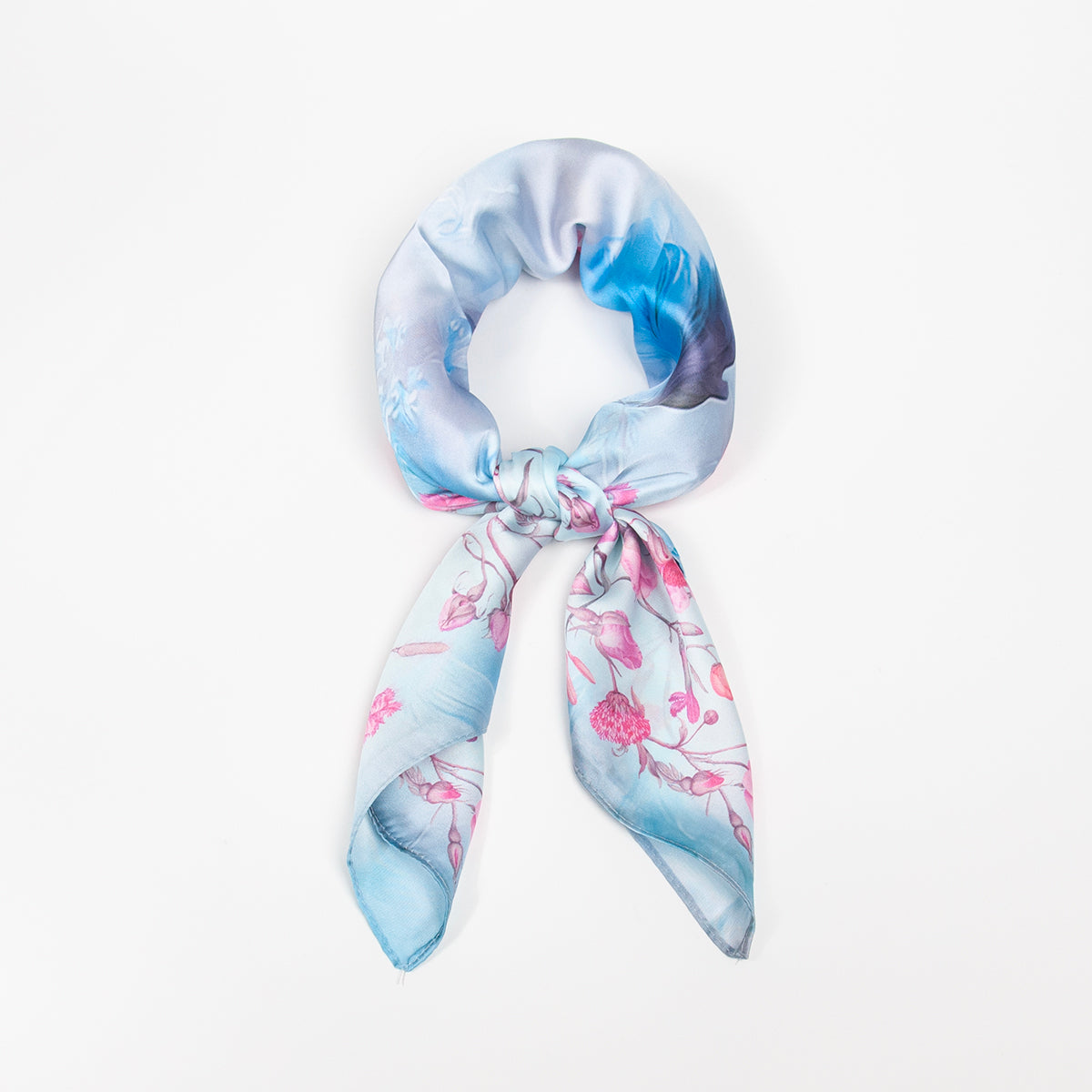 902846  Skjerf, Lite skjerf med blomster - lys blå/hvit