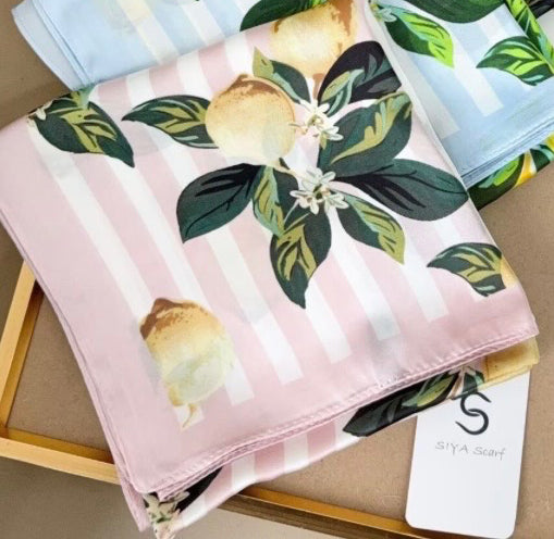 903036  Skjerf, Lite skjerf striper/sitron - lys rosa