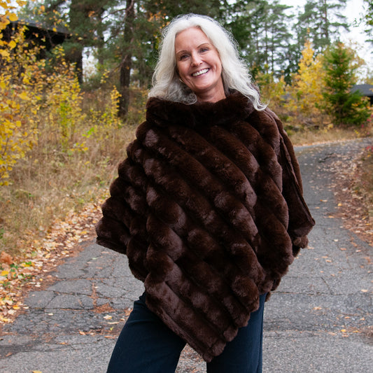 903711 Fuskpels, Poncho bølger - brun