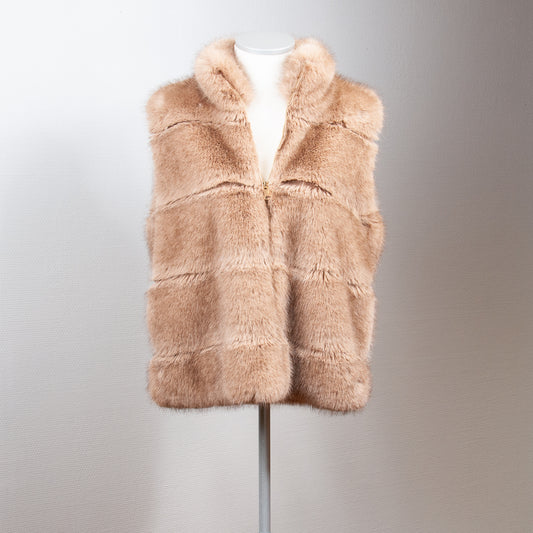 904005 Fuskpels, Vest med liten krage  - beige