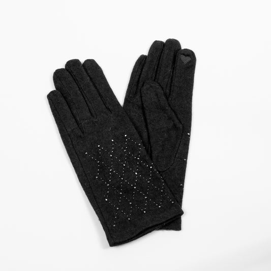 907001 Vanter Ullvanter med strass stener - svart