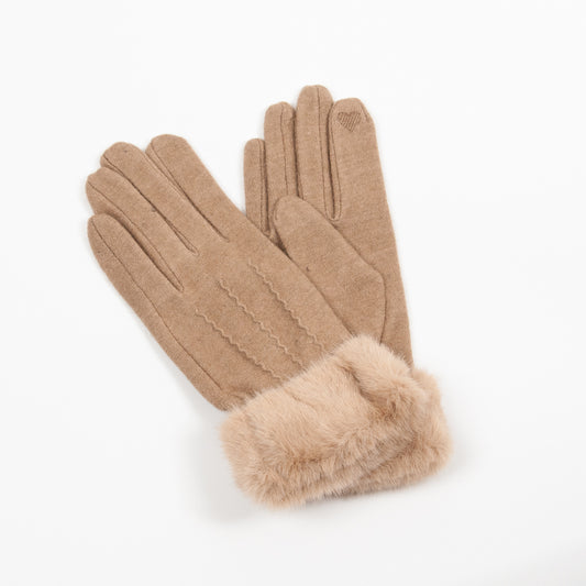 907105 Vanter Ullvanter med fuskpels - beige