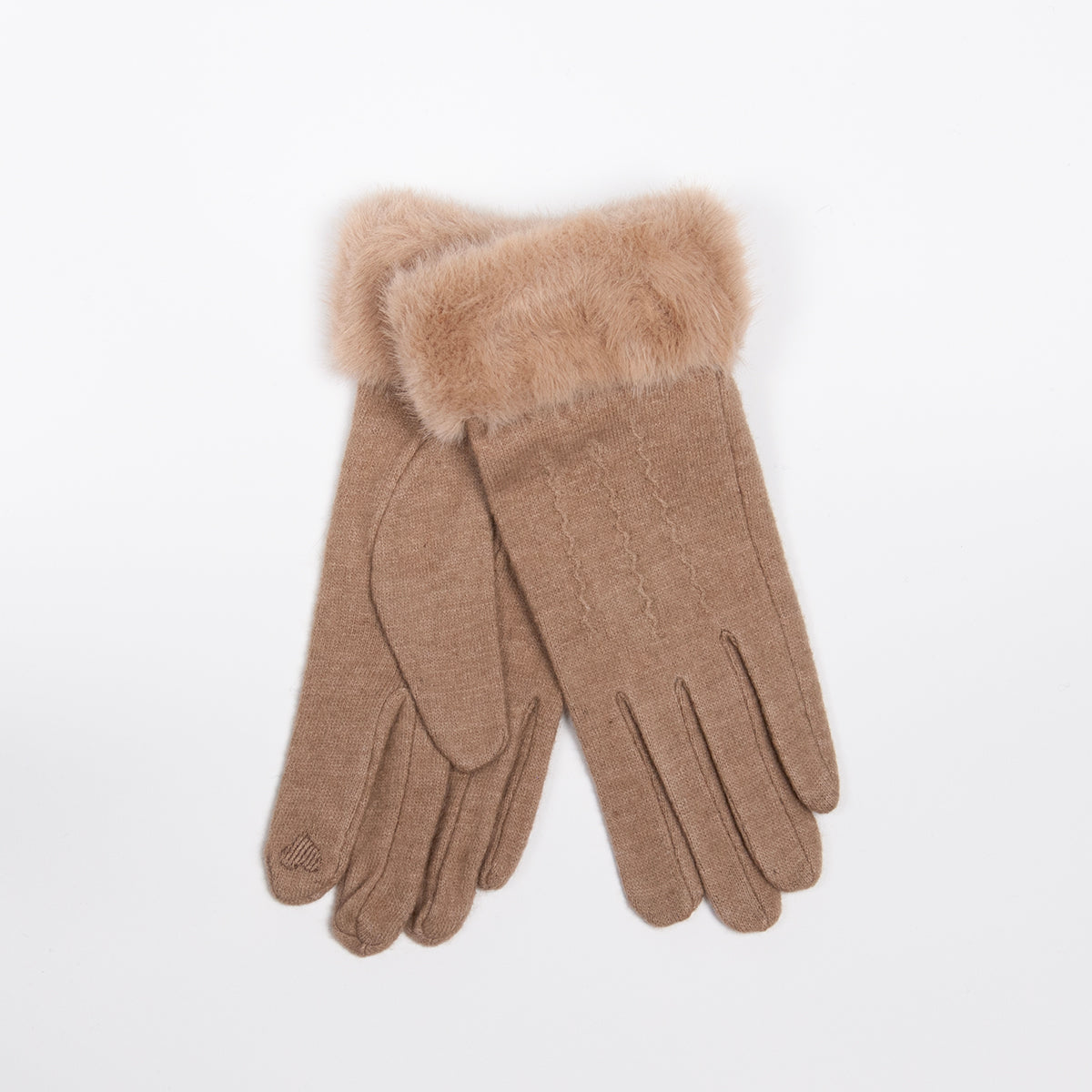 907105 Vanter Ullvanter med fuskpels - beige