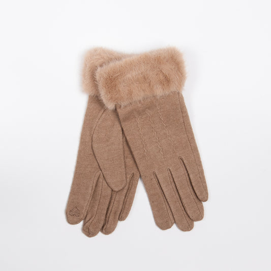 907105 Vanter Ullvanter med fuskpels - beige