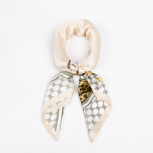 908705  Skjerf, Lite skjerf klassisk  lenkeprint - beige