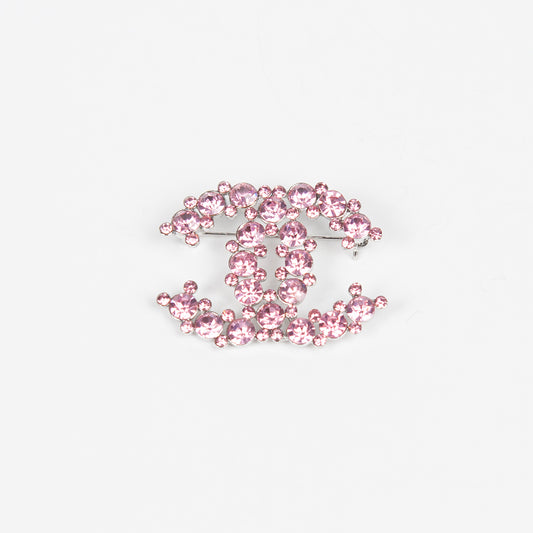 909036 Broche, CC Brosche med strass stener - sølv/rosa