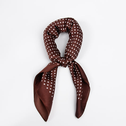 909311  Skjerf, Lite skjerf små prikker - brun/hvit