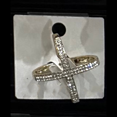909462 Skjerf, Skjerf ring kryss med dobbel linje med strass - gull